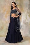 Pooja Peshoria_Blue Net, Georgette Square Neck Embellished Lehenga Set_Online_at_Aza_Fashions