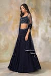 Buy_Pooja Peshoria_Blue Net, Georgette Square Neck Embellished Lehenga Set_Online_at_Aza_Fashions