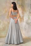 Shop_Pooja Peshoria_Grey Georgette Sweetheart Neck Embellished Lehenga Set _at_Aza_Fashions