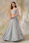 Buy_Pooja Peshoria_Grey Georgette Sweetheart Neck Embellished Lehenga Set _Online_at_Aza_Fashions