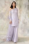 Buy Pooja Peshoria Purple Net Asymmetric Embellished One Shoulder Kurta Set at Aza Fashions Buy_Pooja Peshoria_Purple Net Asymmetric Embellished One Shoulder Kurta Set _at_Aza_Fashions