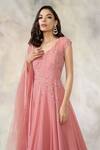 Buy_Pooja Peshoria_Pink Georgette V Neck Embellished Anarkali With Dupatta_Online_at_Aza_Fashions