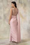 Shop_Pooja Peshoria_Pink Satin Boat Embellished Saree Gown _at_Aza_Fashions