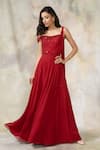 Buy Pooja Peshoria Red Georgette Sweetheart Neck Embellished Gown at Aza Fashions Buy_Pooja Peshoria_Red Georgette Sweetheart Neck Embellished Gown _at_Aza_Fashions