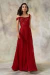 Pooja Peshoria Red Georgette Sweetheart Neck Embellished Gown Online at Aza Fashions Pooja Peshoria_Red Georgette Sweetheart Neck Embellished Gown _Online_at_Aza_Fashions