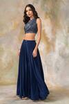 Pooja Peshoria_Blue Crepe Asymmetric Embellished One Shoulder Top And Palazzo Set _Online_at_Aza_Fashions