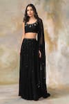 Buy_Pooja Peshoria_Black Net, Georgette Round Embellished Lehenga Set _at_Aza_Fashions