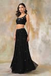 Pooja Peshoria_Black Net, Georgette Round Embellished Lehenga Set _Online_at_Aza_Fashions