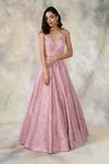 Buy_Pooja Peshoria_Pink Satin Sweetheart Neck Embellished Gown _at_Aza_Fashions