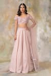 Buy_Pooja Peshoria_Pink Crepe Sweetheart Neck Embellished Lehenga Set _at_Aza_Fashions