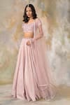 Pooja Peshoria_Pink Crepe Sweetheart Neck Embellished Lehenga Set _Online_at_Aza_Fashions