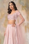 Buy_Pooja Peshoria_Pink Crepe Sweetheart Neck Embellished Lehenga Set _Online_at_Aza_Fashions