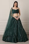 Buy_Pooja Peshoria_Green Silk Embellished Sequins Sweetheart Neck Draped Lehenga Set _at_Aza_Fashions