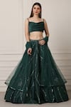 Buy_Pooja Peshoria_Green Silk Embellished Sequins Sweetheart Neck Draped Lehenga Set _Online_at_Aza_Fashions