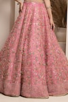 Shop_Pooja Peshoria_Pink Embroidery Cutdana Leaf Neck Floral Bridal Lehenga Set _Online_at_Aza_Fashions