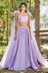 Buy_Pooja Peshoria_Purple Silk Dupion V Neck Embroidered Lehenga Set_at_Aza_Fashions