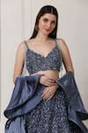 Pooja Peshoria_Blue Silk Embellished Crystal V Neck Lehenga Set _at_Aza_Fashions