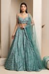 Buy_Pooja Peshoria_Blue Embroidery Cutdana Sweetheart Neck Silk Bridal Lehenga Set _at_Aza_Fashions