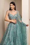 Pooja Peshoria_Blue Embroidery Cutdana Sweetheart Neck Silk Bridal Lehenga Set _Online_at_Aza_Fashions