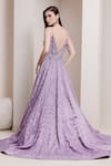 Shop_Pooja Peshoria_Purple Embroidery Cutdana V Neck Strappy Gown _at_Aza_Fashions