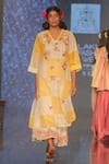 Buy_Prama By Pratima Pandey_Yellow Cotton, Silk Chanderi Floral Motifs V Checkered Tunic With Crushed Inner_at_Aza_Fashions