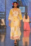 Prama By Pratima Pandey_Yellow Cotton, Silk Chanderi Floral Motifs V Checkered Tunic With Crushed Inner_Online_at_Aza_Fashions