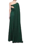 Shop_Masumi Mewawalla_Green Organza Gown Bandeau Cape One Shoulder With Embroidered _at_Aza_Fashions