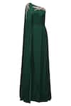 Masumi Mewawalla_Green Organza Gown Bandeau Cape One Shoulder With Embroidered _Online_at_Aza_Fashions