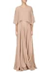 Buy_Masumi Mewawalla_Beige Georgette Gown Bandeau Cape Round Draped With _at_Aza_Fashions