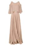 Masumi Mewawalla_Beige Georgette Gown Bandeau Cape Round Draped With _Online_at_Aza_Fashions