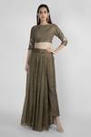 Buy_Masumi Mewawalla_Green Tabby Silk Embroidery Round Crop Top And Pant Set  _at_Aza_Fashions