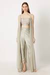 Masumi Mewawalla_Green Chiffon Crop Top Square Embroidered Pant Set With Jacket  _Online_at_Aza_Fashions