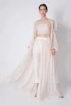 Buy_Masumi Mewawalla_Beige Silk, Raw Silk, Organza Round Embellished Jacket And Pant Set _at_Aza_Fashions