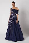 Buy_Masumi Mewawalla_Blue Dupion Embroidery Asymmetric One Shoulder Flared Gown  _at_Aza_Fashions