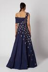 Shop_Masumi Mewawalla_Blue Dupion Embroidery Asymmetric One Shoulder Flared Gown  _at_Aza_Fashions