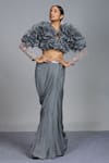 Masumi Mewawalla_Grey Crepe Draped Skirt And Organza Ruffle Top _Online_at_Aza_Fashions