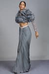 Buy_Masumi Mewawalla_Grey Crepe Draped Skirt And Organza Ruffle Top _Online_at_Aza_Fashions