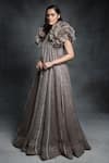 Masumi Mewawalla_Brown Organza Trapeze Gown With Ruffle Jacket  _Online_at_Aza_Fashions