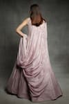 Shop_Masumi Mewawalla_Pink Dupion Asymmetric One Shoulder Gown With Embroidered Cape _at_Aza_Fashions