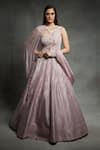 Buy_Masumi Mewawalla_Pink Dupion Asymmetric One Shoulder Gown With Embroidered Cape _at_Aza_Fashions