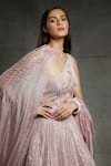 Buy_Masumi Mewawalla_Pink Dupion Asymmetric One Shoulder Gown With Embroidered Cape _Online_at_Aza_Fashions