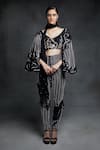 Buy_Masumi Mewawalla_Black Dupion V Neck Embroidered Crop Top And Pant Set  _at_Aza_Fashions