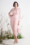 Buy_Masumi Mewawalla_Pink Dupion Tunic Round Crop Top Sweetheart And Draped Skirt Set  _at_Aza_Fashions