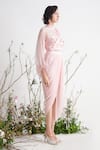 Masumi Mewawalla_Pink Dupion Tunic Round Crop Top Sweetheart And Draped Skirt Set  _Online_at_Aza_Fashions