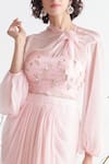 Buy_Masumi Mewawalla_Pink Dupion Tunic Round Crop Top Sweetheart And Draped Skirt Set  _Online_at_Aza_Fashions