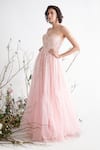 Buy_Masumi Mewawalla_Pink Organza, Shantoon, Dupion, Tabi Silk Sweetheart One Shoulder Flared Gown _Online_at_Aza_Fashions