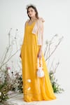 Masumi Mewawalla_Yellow Tabby Silk U Neck Embroidered Maxi Dress  _Online_at_Aza_Fashions