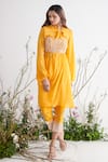 Buy_Masumi Mewawalla_Yellow Tabby Silk Tunic Round Crop Top Sweetheart Short And Pant Set  _at_Aza_Fashions