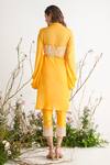 Shop_Masumi Mewawalla_Yellow Tabby Silk Tunic Round Crop Top Sweetheart Short And Pant Set  _at_Aza_Fashions