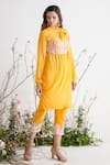 Masumi Mewawalla_Yellow Tabby Silk Tunic Round Crop Top Sweetheart Short And Pant Set  _Online_at_Aza_Fashions